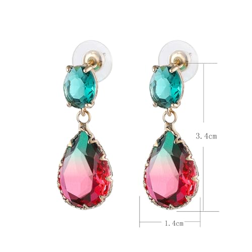Crystal Earrings CXUEMH Teardrop Earrings for Women Blue and Green Dangle Earrings Elegant Earrings for Prom Emerald Green Earrings Formal Jewelry Crystal Drop Earrings - color: green and red