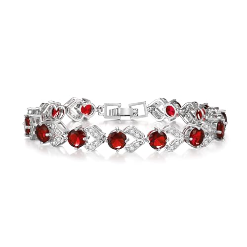 Crysdue Marquise Teardrop Cubic Zirconia Wedding Bridal & Prom Tennis Bracelets for Brides Bridesmaids, Silver/Gold/Rose Gold Plated Bracelet Gifts for Women - style: O_Red 7.1-8.2 Inch