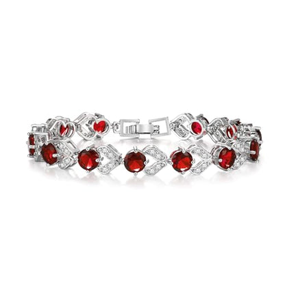 Crysdue Marquise Teardrop Cubic Zirconia Wedding Bridal & Prom Tennis Bracelets for Brides Bridesmaids, Silver/Gold/Rose Gold Plated Bracelet Gifts for Women - style: O_Red 7.1-8.2 Inch