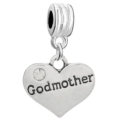 Sexy Sparkles Heart Charm – Fits Snake Chain Bracelets, Compatible with European, Biagi, and Chamilia, Ideal for Friendship and Family Jewelry (2 Pcs Mother Son) - style: Godmother