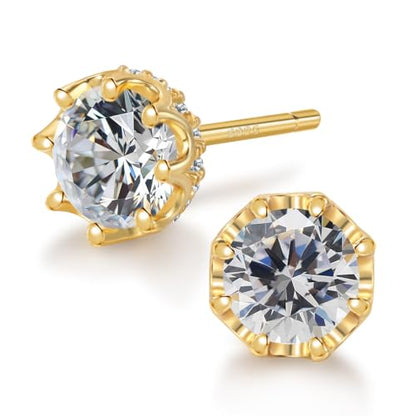 Hypoallergenic Cubic Zirconia Stud Earrings for Women & Men 24K Gold Plated Sterling Silver Post, CZ Simulated Diamond Halo Studs Sensitive Ear Friendly Gift (ED-31) - color: Gold 03