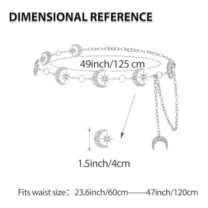 Rhinestone Moon Chain Belt Sparkly Star Waist Chain Adjustable Body Jewley for Women Dress Belt Accessory - style: Silver moon star C