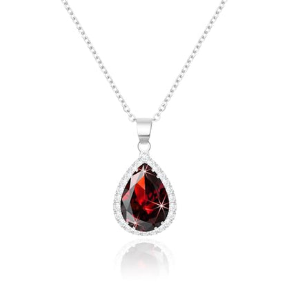 Linawe Crystal Chain Necklace for Women Trendy, Imitation Diamond Pendant, Statement Cubic Zirconia Boho Jewelry Set, 14K Gold/Rose Gold/Silver Birthstone Necklace - color: Silver,Jan
