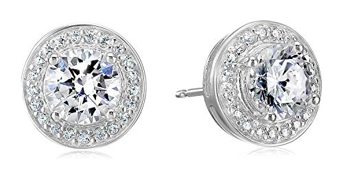 Amazon Essentials Cubic Zirconia Classic Halo Stud Earrings in Sterling Silver - color: Silver