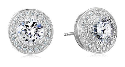 Amazon Essentials Cubic Zirconia Classic Halo Stud Earrings in Sterling Silver - color: Silver