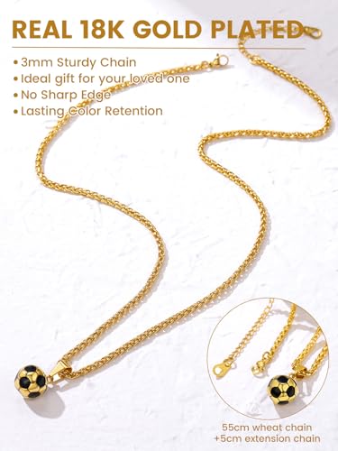 GOLDCHIC JEWELRY Sport Necklaces for Men Teen, Football Baseball Soccer Basketball Softball Necklaces with Stainless Steel Chain Athlete Jewelry Sports Fan Gift - color: Soccer Pendant-Gold, style: NO Engraving