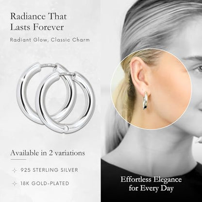 18K Gold Plated Sterling Silver Earrings for Women – Pure & Polished, Twist, Square, Hinged Tube, Abstract & Heart Shape Hoops – Lightweight, Hypoallergenic, Non-Tarnish Jewelry (Sizes: 3x35mm-46x30mm) - color: Silver, size: Hinged Tube (5x30mm)