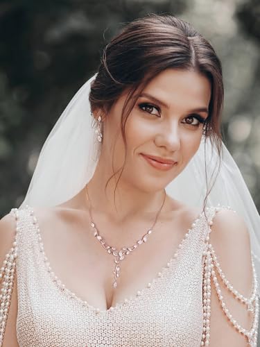 SWEETV Jewelry Set for Women, Cubic Zirconia Marquise Vine Cluster Bridal Earrings and Necklace Set, Bridal Jewelry Set for Wedding Prom - color: 02. Rose Gold