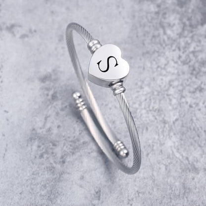 MUERDOU Initial Bracelet for Women Alphabet 26 Letters Bracelet Heart Cable Charm Bracelets Gifts for Her - style: S