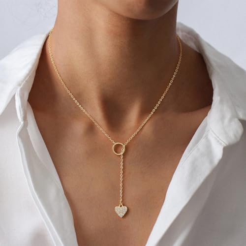 VIROMY Gold Long Y Necklaces for Women Trendy - Dainty Lariat Chain Drop Pendant Necklace for Women Gold Statement Jewelry - color: Y Necklace 09
