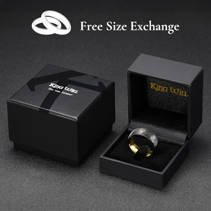 King Will Men's Tungsten Carbide Wedding Ring Hammered Groove Wedding Band Mens Two Tone Engagement Ring for Men and Women Matte Brushed Finish Comfort Fit - color: 8MM Gold-Black