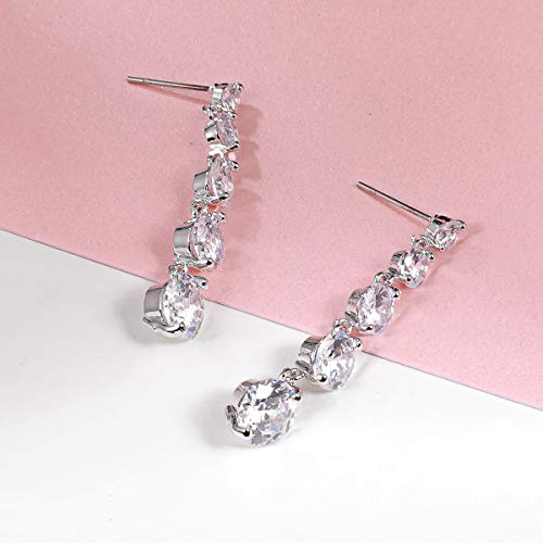 Women's Cubic Zirconia Bridal Earrings - Elegant Long Wedding Party Prom Earring for Bride Bridesmaids Crystal CZ Rhinestone Chandelier Statement Dangle Drop Earrings for girls - color: 5 Round CZ Drop Earring-silver