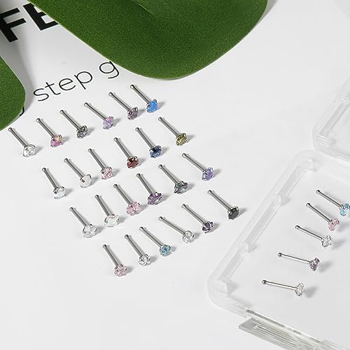 36-44 Pcs 18G 20G Nose Rings Studs Nose Rings for Women Nose Piercings Jewelry Surgical Stainless Steel Nose Studs Moon Star Heart Butterfly Hypoallergenic Body Piercing Jewelry for Women Men - color: 18G Colorful D-Straight- 40 Pcs