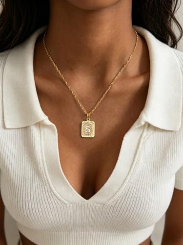 U7 Initial Necklaces for Women, Square Letter Pendant Necklace | Gold & Silver Plated A-Z Pendant | Personalized Large Monogram | 20+2" Adjustable Chain | Gift Packed for Mom Wife Friends - color: a. Gold, style: S