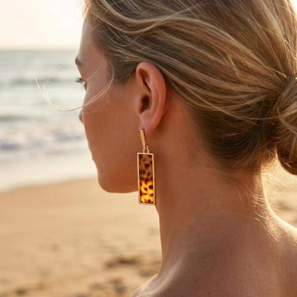 Coiris Rectangle Earrings for Women Geometric Stud Dangle Drop Jewelry Lightweight Colorful Print Statement Accessories - color: Leopard