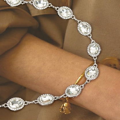 ILuvatar Green Glass Diamond Chain Belt - Metal Women's Western Style Dress Belt - color: White-8