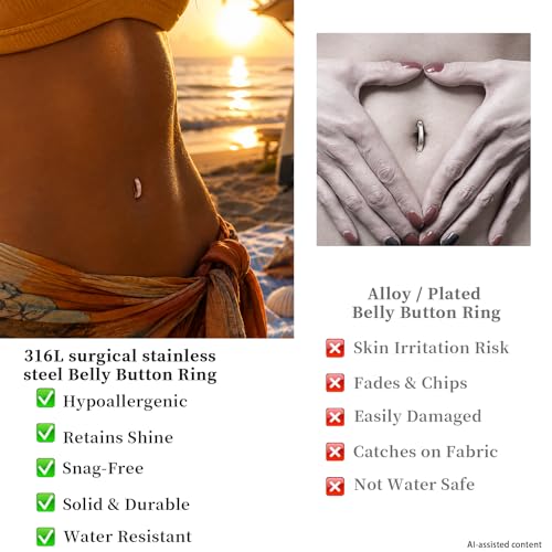 Clicker Belly Button Ring Hoop Belly Button Ring 14G Navel Ring | Surgical stainless steel hinged belly button ring for belly button piercing, navel body jewelry for women and men - color: A-Rose gold