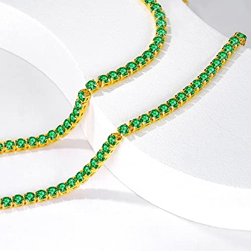 Luxval Tennis Necklace 14K Gold Plated Rhinestone Butterfly Choker Necklaces for women Dainty Zirconia Cut Faux Diamond chain 3mm - color: Green-tennis