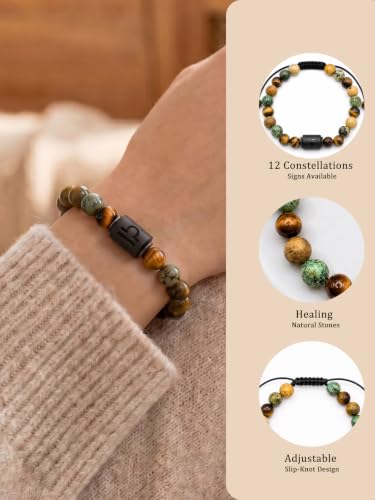 Zodiac Bracelet for Women and Men, Zodiac Sign Natural Stone Beaded Bracelet, Adjustable Horoscope Astrology Bracelet with Zodiac Card, Birthday Gift for Her Him - color: Libra