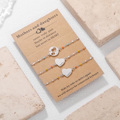 DS Mother Daughter Matching Bracelets,Adjustable Stainless Steel Gift Set | mother’s Day & Birthday Gift Box,Heart Charm,Mommy & Me Style,18K Gold Plated,Hypoallergenic,Daily Wear,Fits Women Teen Girls - color: Silver-5