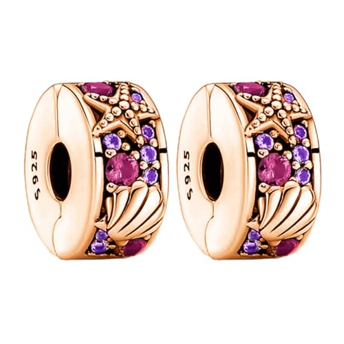 Clip Stopper Spacer Charms for Bracelets Necklaces, Compatible with Pandora,Jewery Making DIY - style: Plated Shell Clip 14K Rose Gold