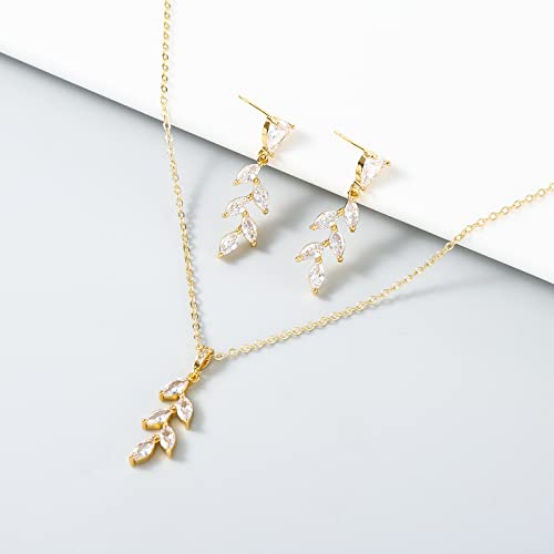 DHQH Bridesmaid Necklace Earrings Set Gifts I Couldn't Say I DO Without You Cubic Zirconia Leaf Pendant Necklace Bridesmaid Proposal Gift Set of 4 6 - color: gold-leaf