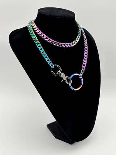 paloli Women's Slip Chain Rainbow Heart O-Ring Chunky Chain Necklace, Rays Cuban Long Layered Jewelry, Adjustable Lariat Y-Necklace Heart Loop Choker - color: K-Oring-Rainbow