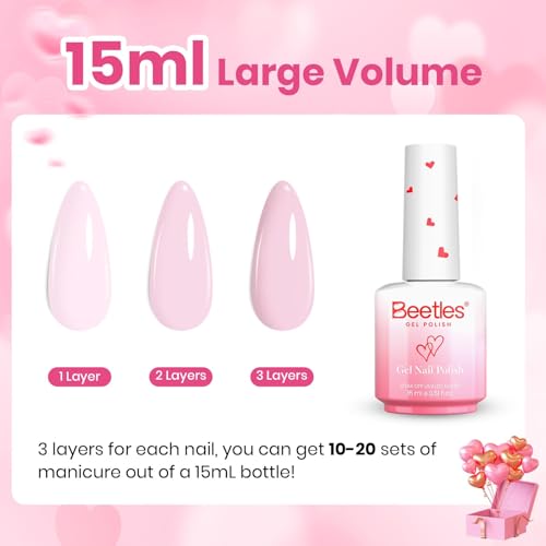 Beetles Light Pink Gel Polish, Barely Pink, Baby Pink Gel Nail Polish | Color-Matched Bottle Design, Soak Off UV LED, Long-Lasting Nails Art for Home DIY & Holiday - color: B - Creme | Barely Pink