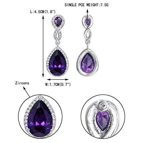 EVER FAITH Cubic Zirconia Wedding Earrings for Women Brides, Austrian Crystal Birthstone 8-Shape Infinity Bridal Dangle Earring - style: Pierced_Purple Silver-Tone