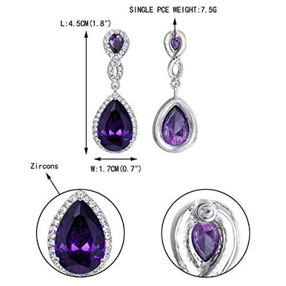 EVER FAITH Cubic Zirconia Wedding Earrings for Women Brides, Austrian Crystal Birthstone 8-Shape Infinity Bridal Dangle Earring - style: Pierced_Purple Silver-Tone