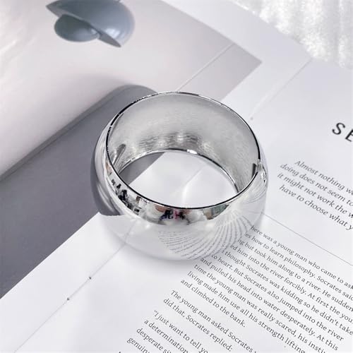 Extra Wide Chunky Bangle Bracelets for Women Dainty Minimalist Classic 14K Yellow Gold Plated Cuff Wrist Open Bangles Statement Unique Exaggerate High Polished Fashion Trendy Jewelry Gift - color: Silver