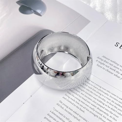 Extra Wide Chunky Bangle Bracelets for Women Dainty Minimalist Classic 14K Yellow Gold Plated Cuff Wrist Open Bangles Statement Unique Exaggerate High Polished Fashion Trendy Jewelry Gift - color: Silver