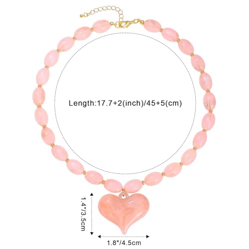 Chunky Beaded Necklaces for Women Trendy Colorful Acrylic Bead Statement Necklace Puffy Heart Pendent Necklaces for Women Boho Fashion Jewelry - color: D-light pink