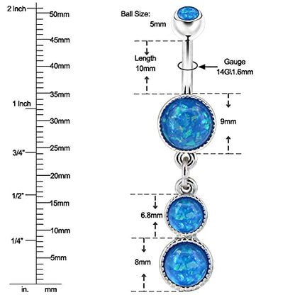 Cute Dangly Opal Belly Button Rings 14g 316L Stainless Steel Dangle Navel Rings for Women Belly Button Piercing Dangling Navel Bar - color: Blue Opal