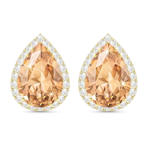 Linawe Women Stud Earrings, Teardrop Diamond Moissanite Cubic Zirconia Earrings Studs Rhinestone Jewelry Gold/Silver/Rose Gold - color: Gold,Champagne