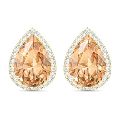 Linawe Women Stud Earrings, Teardrop Diamond Moissanite Cubic Zirconia Earrings Studs Rhinestone Jewelry Gold/Silver/Rose Gold - color: Gold,Champagne