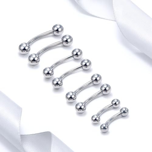 20G 18G 16G 14G 12G 8G 6G 4G 2G Astm F136 Titanium Internal Thread Eyebrow Piercing Jewelry Curved Barbell Vertical Labret Lip Daith Rook Earrings Navel Belly Button Ring Piercing Jewelry - style: 14G, 10mm 12mm 14mm 16mm Length, Ball