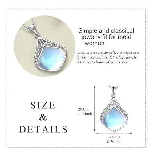 YAFEINI Teardrop Necklace Sterling Silver Filigree Irish Pendant Necklace Natural Stone Moonstone/Lapis Lazuli/Larimar/Moss Agate Necklace Jewelry - color: Moonstone teardrop necklace