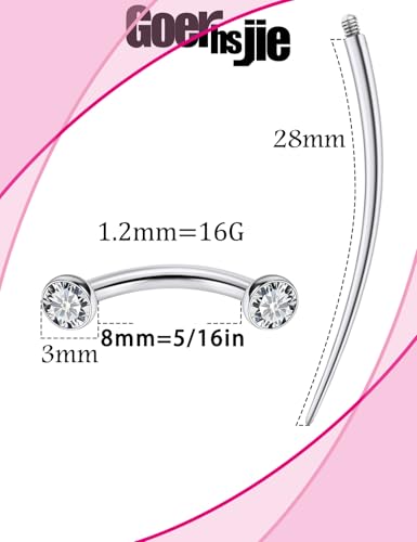 F136 Titanium 16g 6/8/10mm Eyebrow/Rook/Snug/Vertical-Labret/VCH/Snake-Eyes/Anti-Tragus/Christina/Daith/Belly-Button/Bridge/Hood/Surface Curved Barbell Piercing Jewelry for Women Men - color: White, size: 8 mm (5/16 in)