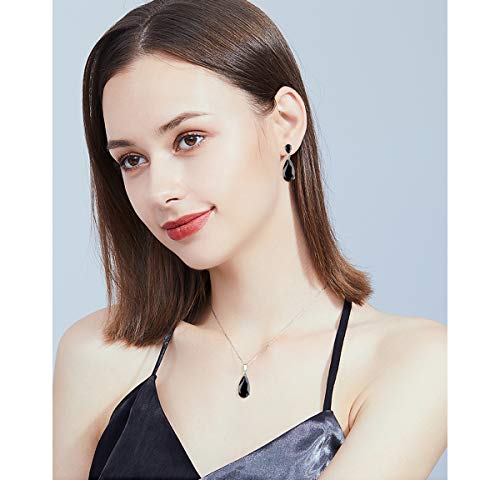 Wedding Jewelry Set for Bridesmaids - Sterling Silver Teardrop CZ Crystal Cubic Zirconia Rhinestone Diamond Bridal Necklace Earrings Set for Bride Mother of Bride Party Prom Birthstone Costume Jewelry - color: Dec-Black Zircon