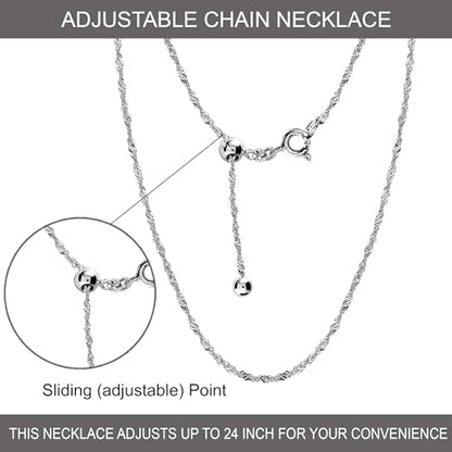 LeCalla 925 Sterling Silver Italian Jewelry Adjustable Chain Necklace, Sliding Bolo Chain Necklace for Women Slider Chain 14 to 24 Inch. - color: Singapore Chain