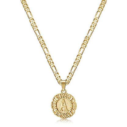 KissYan Initial Necklaces for Women, 14K Gold Plated Round Letter Pendant Capital Monogram Necklace Alphabets from A-Z Figaro Chain Jewelry - color: Gold, style: A Letter