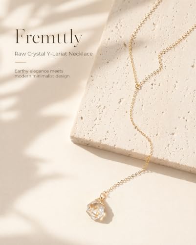 Lariat Necklace for Women Dainty Gold Long Crystal Drop Y-Shaped Necklace | 14k Gold Plated Crystal Drop Necklace Trendy Non Tarnish Simple Gold Jewelry For Wedding, Prom, Daily - color: Citrine