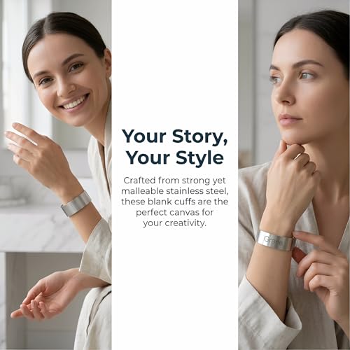 Tofficu 8pcs Stainless Steel Bracelet Blanks, Corsage Wristlet Band 2.48X2.36 Inch Adjustable Cuff Bracelet Inner Core for DIY Jewelry Making Custom Engraving and Leather Craft Supplies