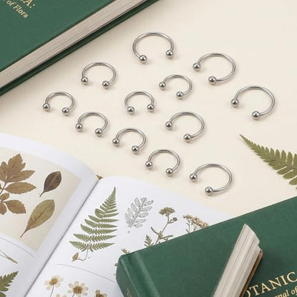 Yolev 12pcs Septum Piercing Jewelry 16g Septum Ring Silver Small Horseshoe Nose Ring Surgical Steel Cartilage Earring Hoop Eyebrow Helix Tragus 6-16mm