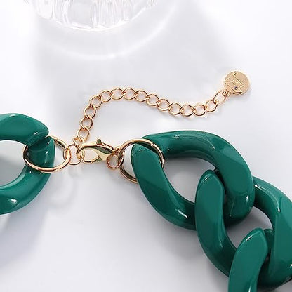 Firstmeet Statement Chunky Acrylic Chain Link Choker Necklace for Women - color: Green