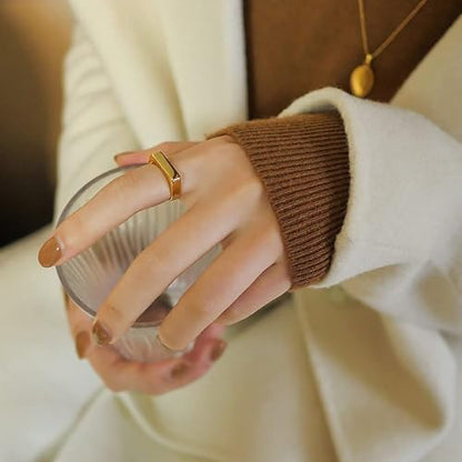 MYNENEY Stainless Steel Square Shape Signet for Men Statement Ring - color: Geometrical Gold