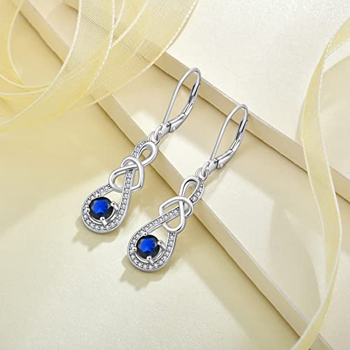 Dangle Drop Earrings for Women 925 Sterling Silver Heart Infinity Leverback Earrings Birthstone Jewelry Gifts for Women Wife Girlfriend Mother Daughter Her - color: 09 September - Sapphire
