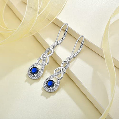Dangle Drop Earrings for Women 925 Sterling Silver Heart Infinity Leverback Earrings Birthstone Jewelry Gifts for Women Wife Girlfriend Mother Daughter Her - color: 09 September - Sapphire