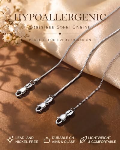 YADOCA Silver Stainless Steel Necklace for Women Non Tarnish - 1mm Thin & Strong Silver Chain Necklace 3Pcs Hypoallergenic Waterproof Summer Beach Jewelry Gift Size 16 18 20 22 24 28 30 Inches